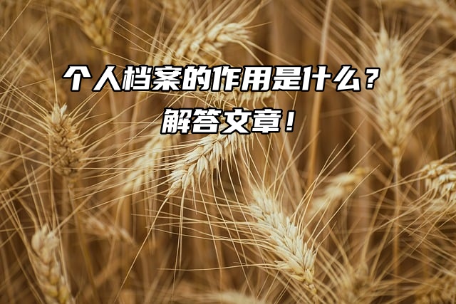 个人档案的作用是什么？解答文章！